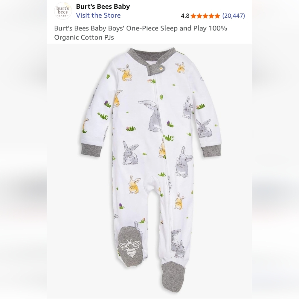 4 for 25🔥 NEW Burt's Bees Baby Zip Pajamas (0-3M)
